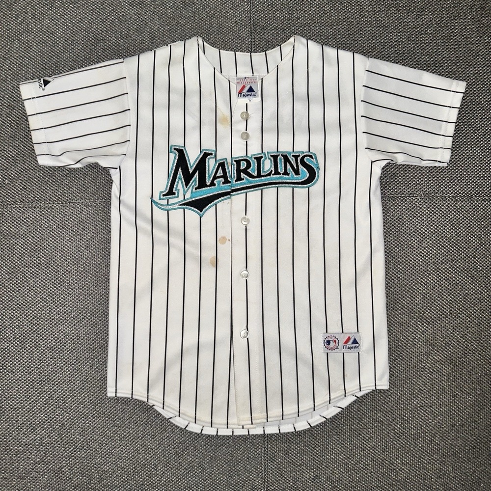 Vintage 90s Majestic Hanley Ramirez Florida Marlins Pinstripe Baseball Jersey M